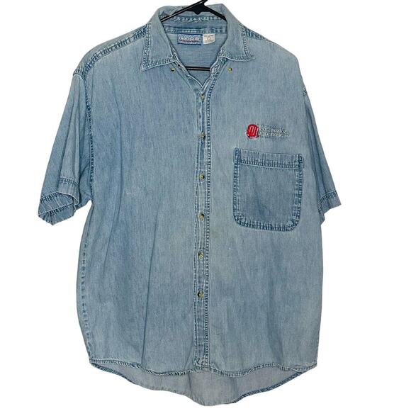 Vintage Faded Gear Denim Button Down Oklahoma University Embroidered Shirt Sz L - Picture 1 of 7